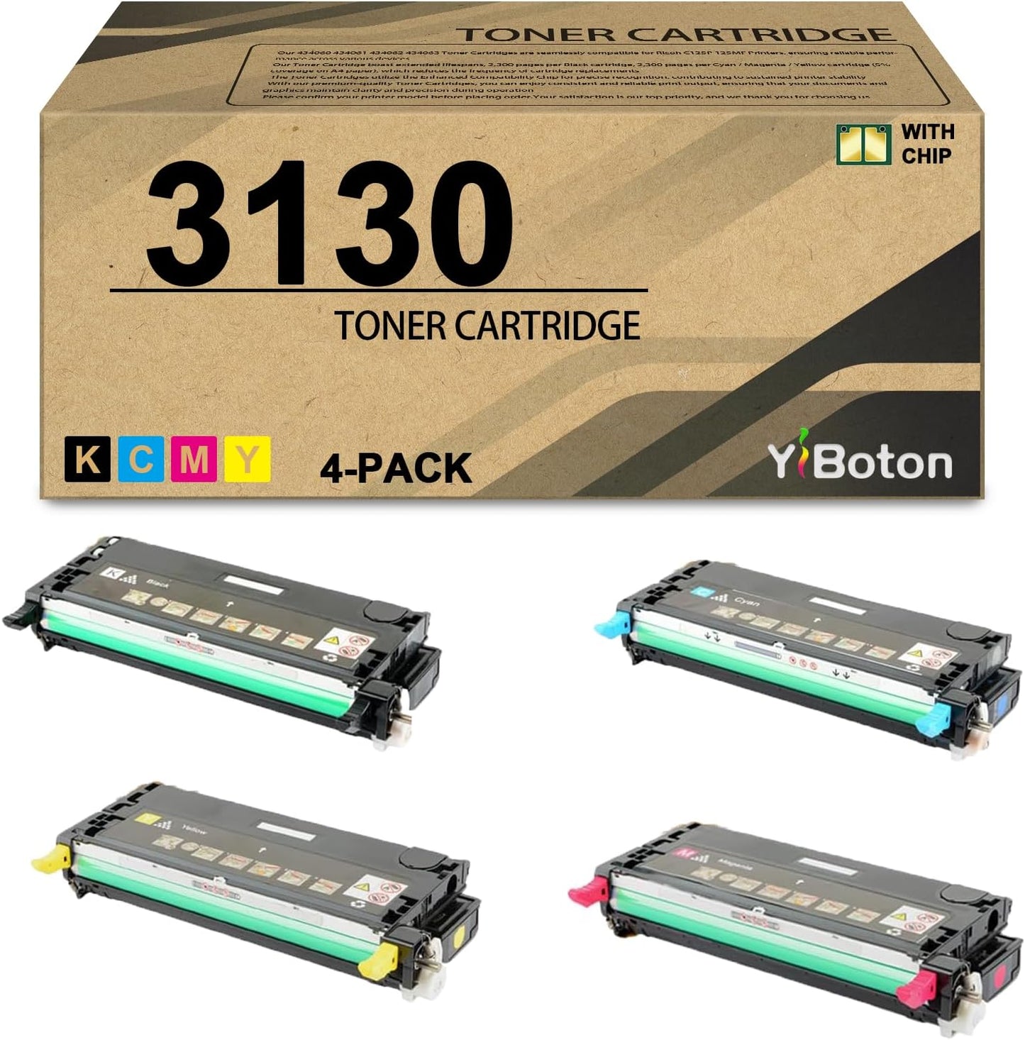 High Yield 3130 Toner Cartridge Replacement for dell 330-1198 330-1199 330-1200 330-1204 Toner Cartridge for 3130 3130CN 3130CND Printer (4 Pack, Black/Cyan/Magenta/Yellow)