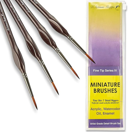 Rigger Brush Watercolor. Liner Brushes for Painting. Script Liner Brush 4pc Size 1 Precision Paint Brush Set. Artist Pinstriping Warhammer 40K Brushes for Acrylic Painting