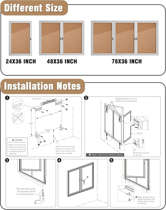 48"x36" Enclosed Bulletin Board, Outdoor Lockable Weather-Resistant Aluminum Cork Noticeboard for School & Office, Silver Frame w/Cork