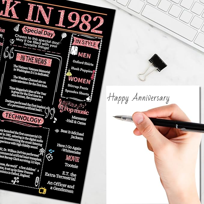 Joycard 43rd Anniversary Card for Women, Wedding Card for Wife, Sweet Marriage Decorations Gifts for Couple, Perfect for Her on Anniversary Day, Back in 1982