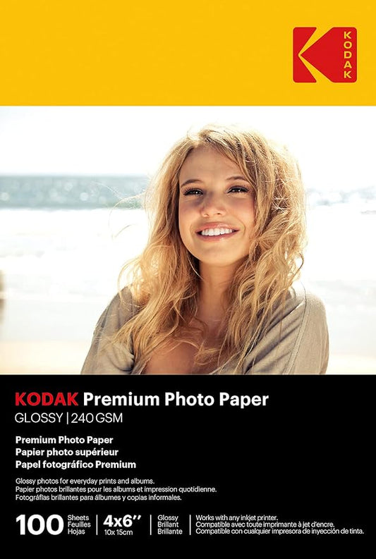 Kodak photo paper 4 x 6 glossy, 100 count 66 lb - 240 g/m (41175-9891181)**THIS PRODUCT IS NOT COMPATIBLE WITH THE KODAK DOCK PRINTER**"