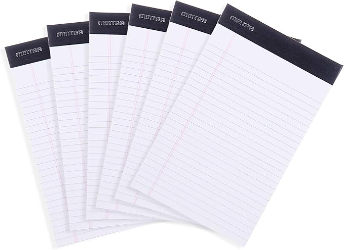 Mintra Office Legal Pads, ((xBasic, 5in x 8in, Narrow (White), 36pk (6-6pks)), Narrow Ruled, 50 Sheets per Notepad, Micro perforated Writing Pad, Notebook Paper for School, College, Office, Work