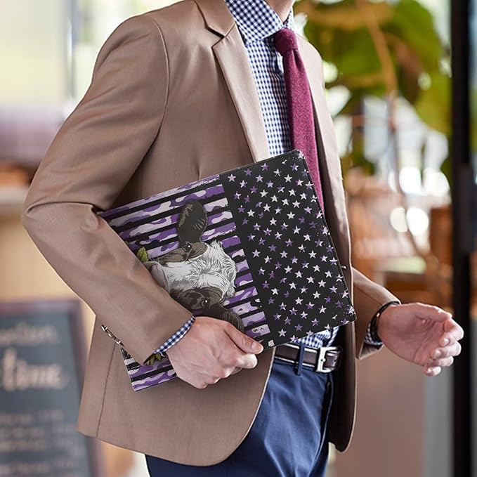 Office Folder American Flag Cow Sunflower Print PU Leather Padfolio with A4 Size Clipboard Clip for Business Resume Interview Document Sleeve Binder Folder