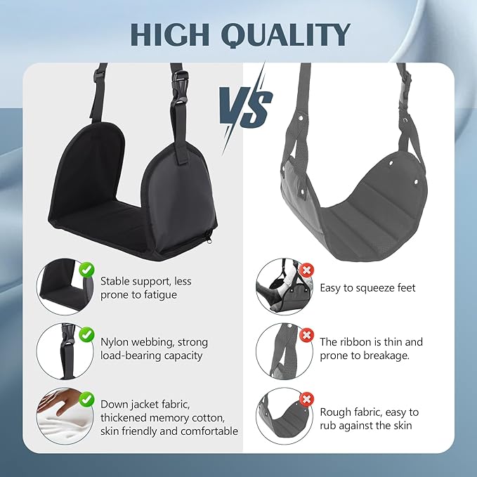 Upgraded Foot Hammock for Plane Travel-Memory Foam Airplane Foot Hammock to Relax Your Feet, Portable Adjustable Airplane Foot Rest, No Clashing Foot Rest for Air Travel with Comfortable Support Plate