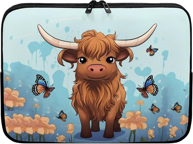 Highland Cattle Laptop Sleeve for Women 13 inch Laptop Protector with Versatile Uses Computer Sleeve Neoprene Lap Top Case Ideal Gifts for Daily Use School Travel Tablet Bag Butterfly Blue