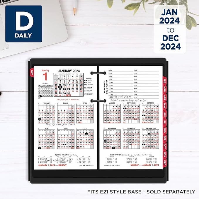 AT-A-GLANCE 2024 Daily Desk Calendar Refill, 4-1/2" x 7-1/2", Large, Loose-Leaf, Burkhart's Day Counter (E7125024)