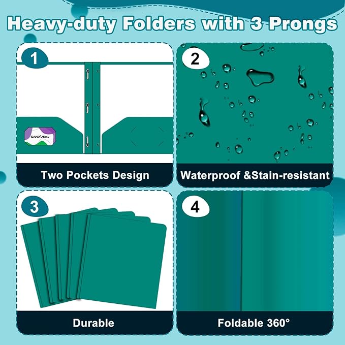 Folders with Pockets,SANXUEWJ 30 Pack Two Pocket Folders Business Card Holder Plastic Folders with Prongs for School Office Filing Cabinet Resume Portfolio (Green)
