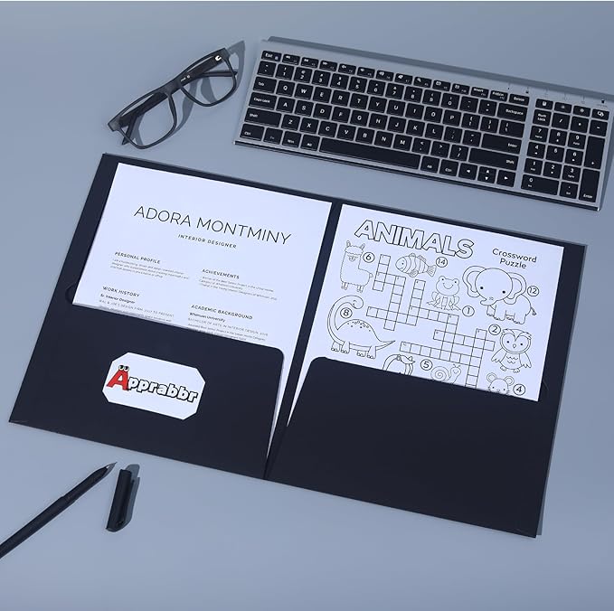 Two-Pocket Folders for Letter Size, Black Thick Paper Folders,300GSM Paper File Folder with Deep Pockets for School Office Business Home (Black, Box of 50)