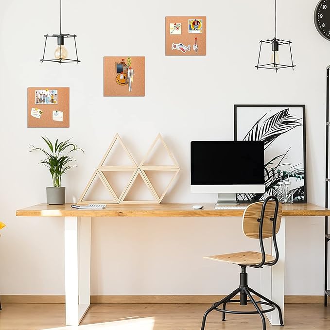 FEBSNOW Cork Board, 3 Pack Strong Self-Adhesive Cork Board Tiles Square 7.9 * 7.9inch Cork Boards for Walls Bulletin Board with 50 Multi-Color Push Pins