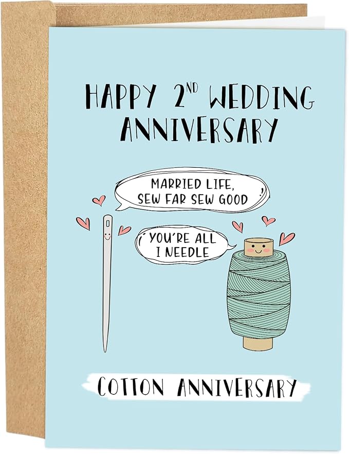 Funny 2 Years Anniversary Card, Two Years Anniversary Card for Husband Wife, Happy 2nd Wedding Anniversary Card, Cotton Anniversary Card