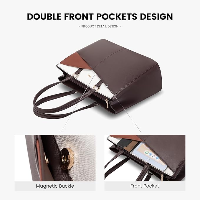 LOVEVOOK Laptop Tote Bag for Women, Office Work Bag Briefcase fit for 15.6 inch Laptop, Large Capacity Teacher Computer Bag Handbag Coffee/Brown/Beige