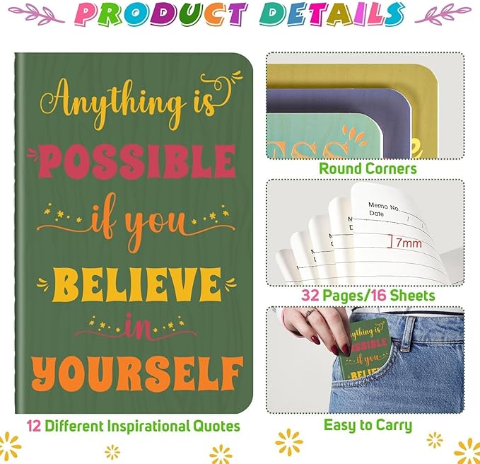 24 Pcs Mini Inspirational Notebooks Bulk with 24 Pcs Colorful Pens, Small Pocket Journal Notepads Set, Motivational Bulk Gifts for Women Men Teacher Student Kids,Fun School Office Supplies,3.5"x5.5"