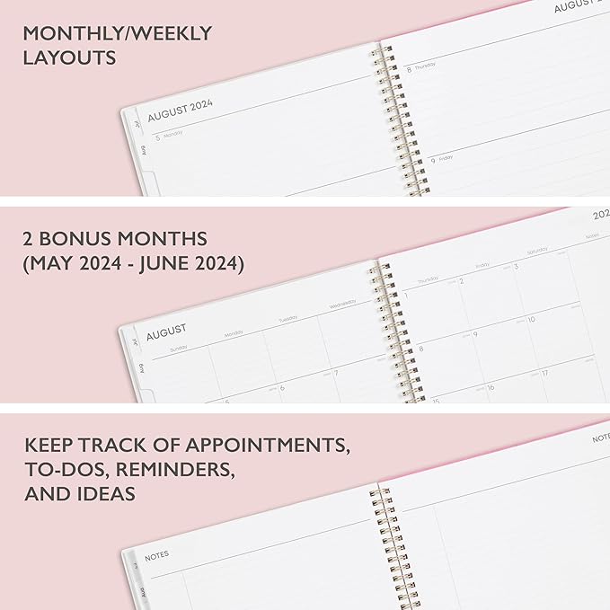 Blue Sky 2024-2025 Academic Year Weekly and Monthly Planner, July 2024 – June 2025, 8.5" x 11", Frosted Flexible Cover, Wirebound, Roosevelt Pink (150150)