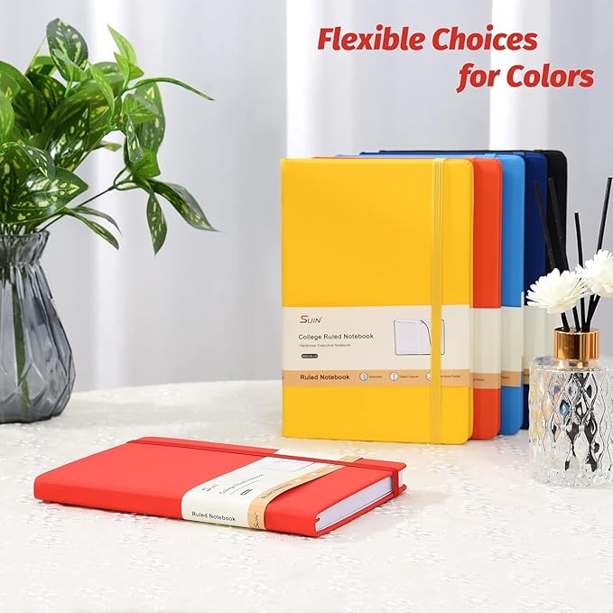 SUIN Hardcover-Journal-Notebooks, 6 Packs A5 Lined Journals Notebook for Writing 200 Pages, 8.2 x 5.5 inch, 6 Colors Classic Ruled Notebooks for Work/Travel/College