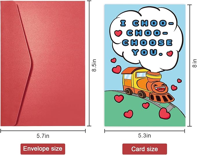 SuperShunhu Cute Train Valentines Day Card for Him Her, Lovely Valentines Card for Kids Child, Funny Anniversary Card for Boyfriend Girlfriend, I Choo Choo Choose You Card