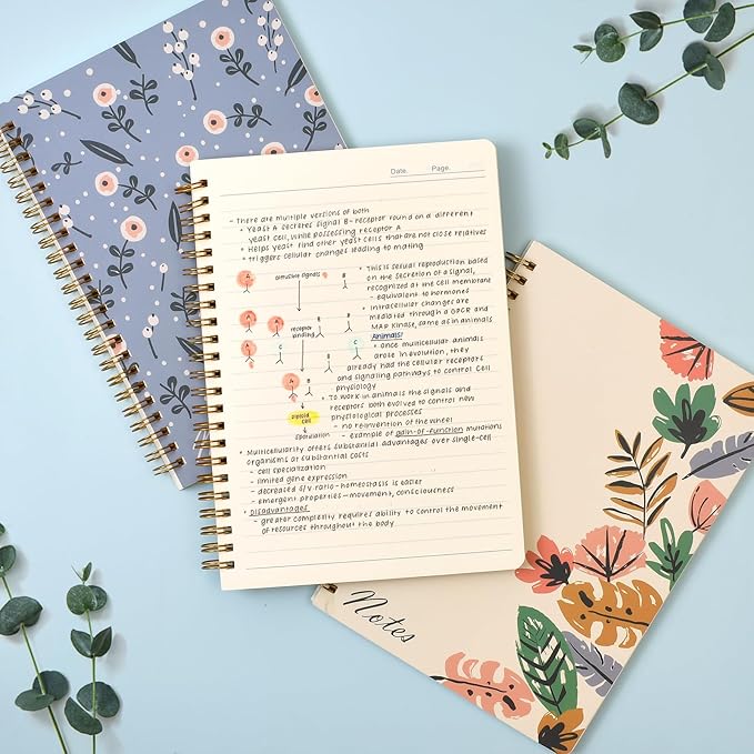 Umikk Spiral Notebook-3 Pack A5 Lined Journal Notebooks, 8.3'' x 5.8'' Spiral Notebook, Small Cute Notebooks for Women, College Lined Notebook for Office & School Supplies