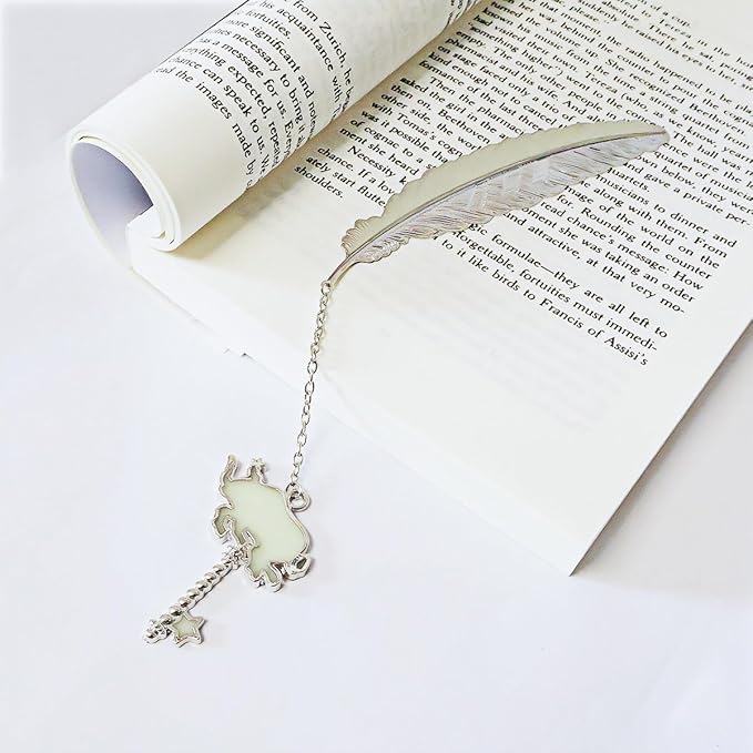 Zodiac Feather Bookmark Gifts for Women Men, Cool Metal Bookmark Glow in The Dark Taurus Bookmark, Luminous Star Sign Constellation Horoscope Bookmark Gifts