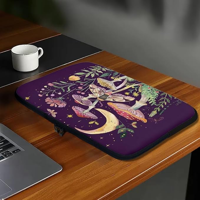 Mushroom Laptop Protective Sleeve for Girls Boys 10 inch Laptop Covers with Large Capacity Lap Top Case Lightweight Computer Sleeve Bag Suitable Gifts for Holidays Tablet Bag Moon