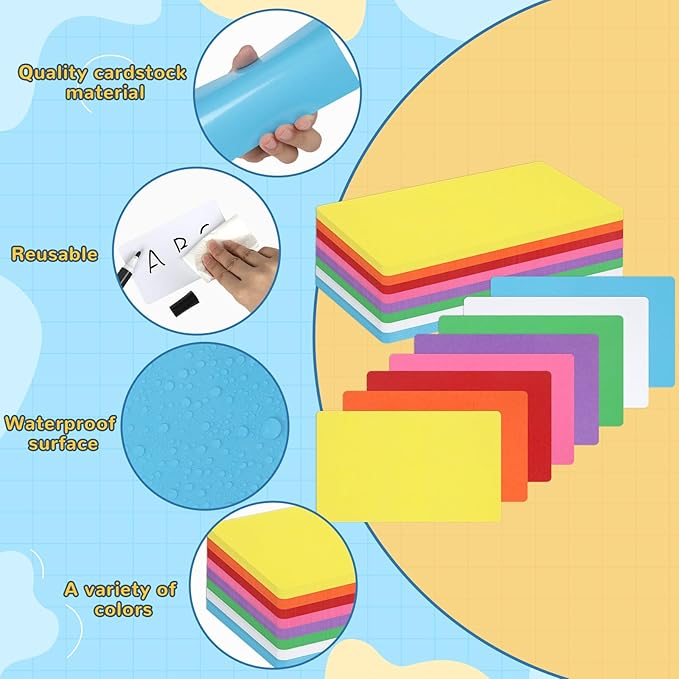 120 Pcs Dry Erase Index Cards Notecards Blank Reusable Flash Cards Sheets Game Cards Study Business Note Cards for School Office Housework Taking To Do List(Rainbow, 3 x 5 Inch)