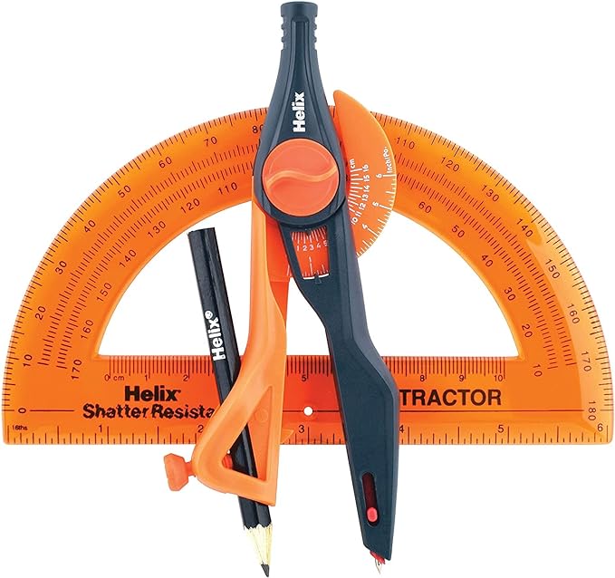 Helix - Plastic Locking Compass and Protractor - 2 Piece Set - Geometry, Drafting & Drawing