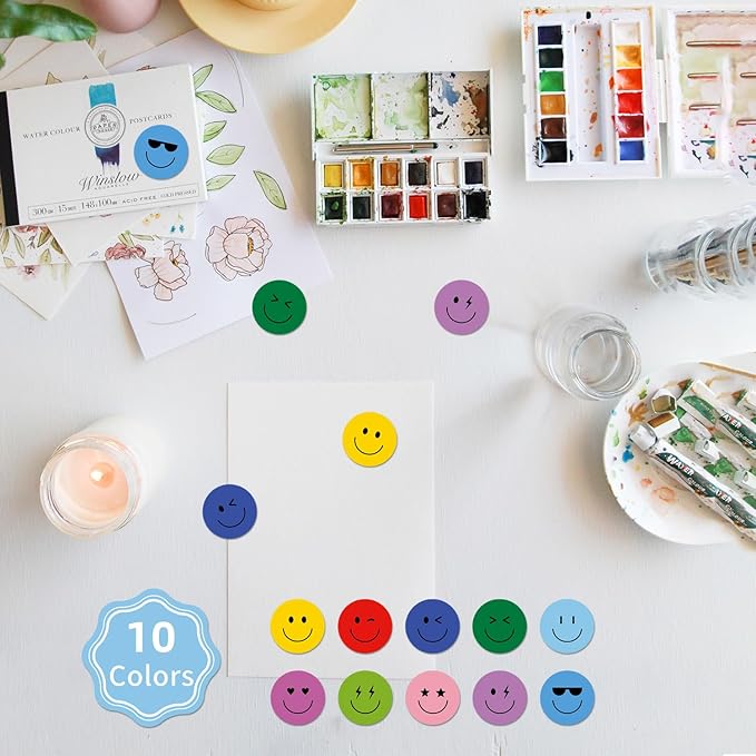 6000 Pieces Happy Smile Face Stickers for School Reward Behavior Chart,3/8 Inch in Diameter Round Colorful Reward Labels 10 Styles Happy Face Stickers for Teachers (50 Sheets)