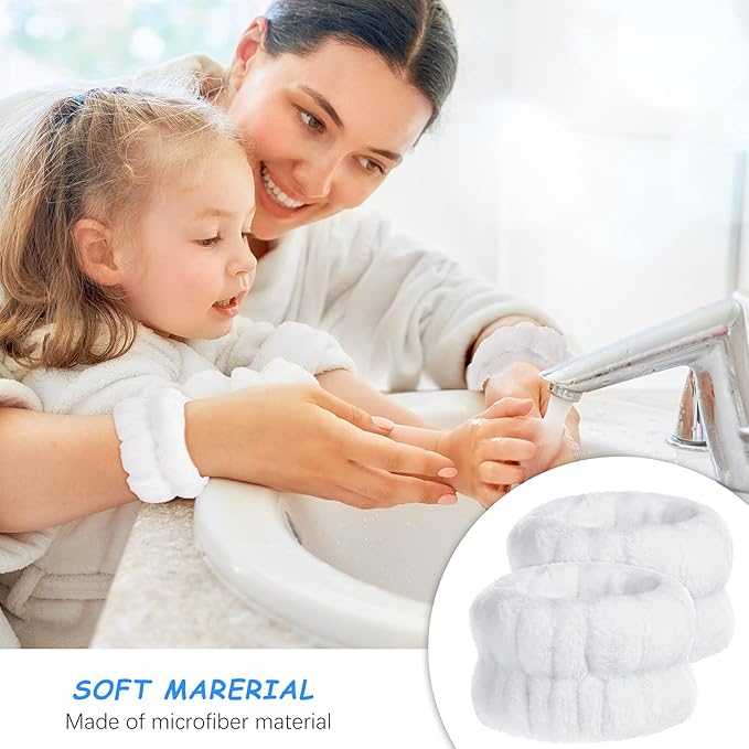 Chuangdi 4 Pairs Wrist Bands for Washing Face Wrist Spa Microfiber Wash Towel Band Scrunchies Absorbent Wristbands Sweatband for Women Prevent Liquid from Spilling