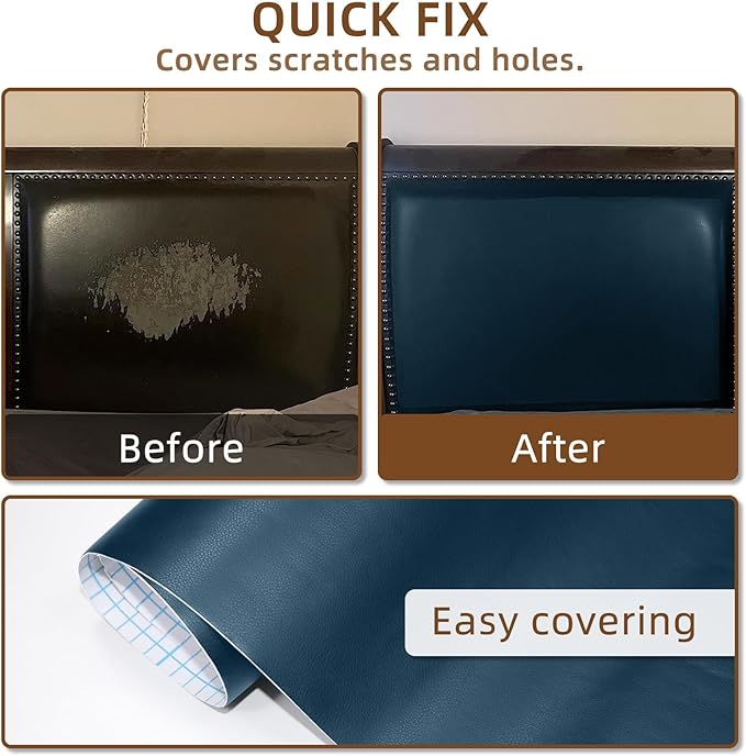 CHEIGHY Leather Repair Patch for Couches Self-Adhesive Leather Repair Tape kit for Furniture Sofa Vinyl Car Seats Couch Chairs Shoes Down Jackets (Blue, 17X79 inch)