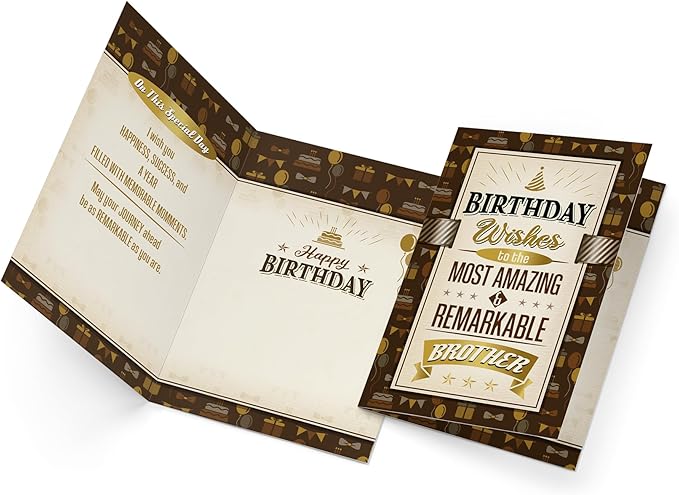 Prime Greetings Birthday Card Brother, Made in America, Eco-Friendly, Thick Card Stock with Premium Envelope 5in x 7.75in, Packaged in Protective Mailer