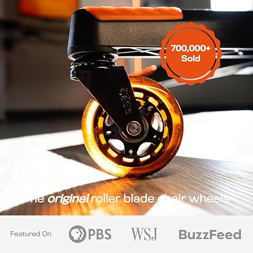 The Original Roller Blade Office Chair Wheels (As Seen On PBS) - Incredibly Smooth & Quiet Rolling Casters - Safe for Hardwood Floors & Carpet - Easy Install with Universal Fit - Set of 5 - Orange