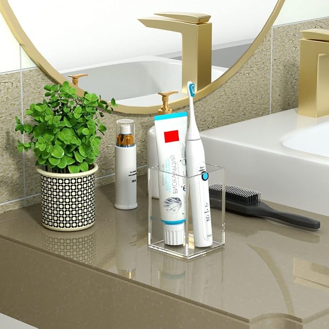 NIUBEE Acrylic Pen Holder 4 Pack,Clear Desktop Pencil Cup Stationery Organizer for Office Desk Accessory