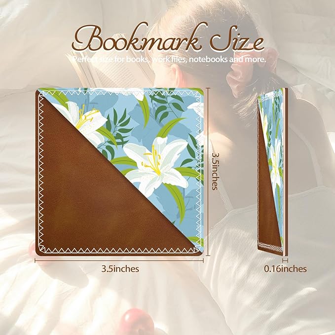 Personalized Leather Bookmarks, Fun & Cute Book Accessories for Reading Lovers, Unbreakable Page Markers for Women Men Girls Boys Student Teacher Kids Retirement Birthday Gifts (White Lily)