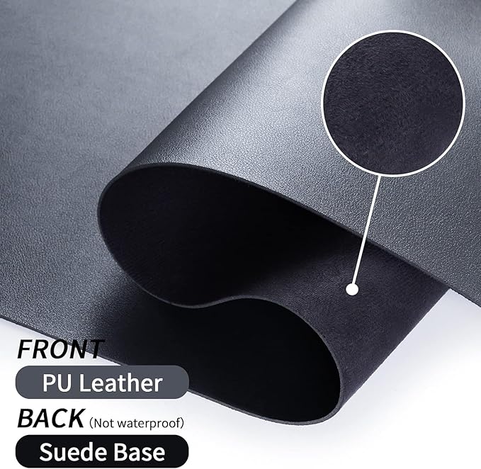Bloss Black Leather Desk Pad, Large Mouse Pad 35.4×17 Inches, Waterproof Office Desk Mat, Non-Slip Desk Pad Protector, Leather Desk Blotter for Home Office Essentials
