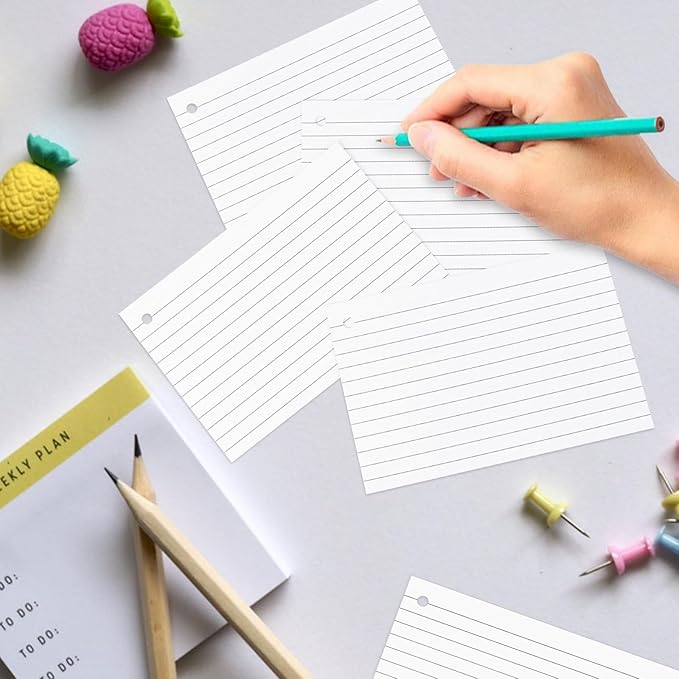 Tecmisse 160 PCS Index Cards 4 x 6 Inches, 180 GSM Thick Punched Flash Cards, Lined Note Cards, White Study Cards for School Learning and Office Supplies