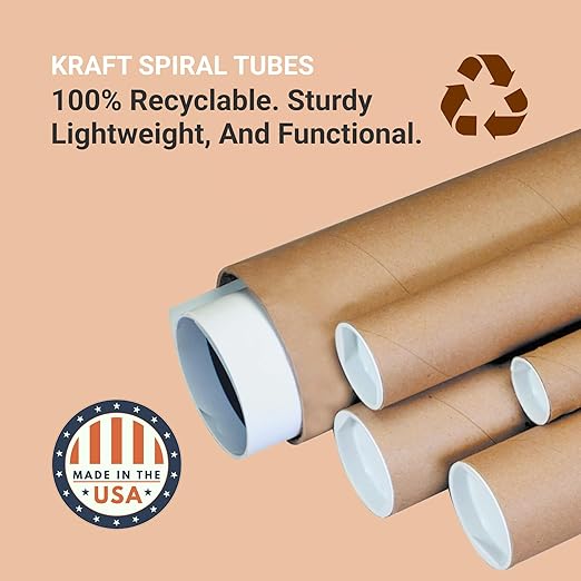AVIDITI Cardboard Tubes with Caps, 24"L x 2"W x 2"H, Pack of 50 | Poster Tube for Mailing and Storage of Blueprints, Artwork, Crafts, Long Art Holder, 24 inches