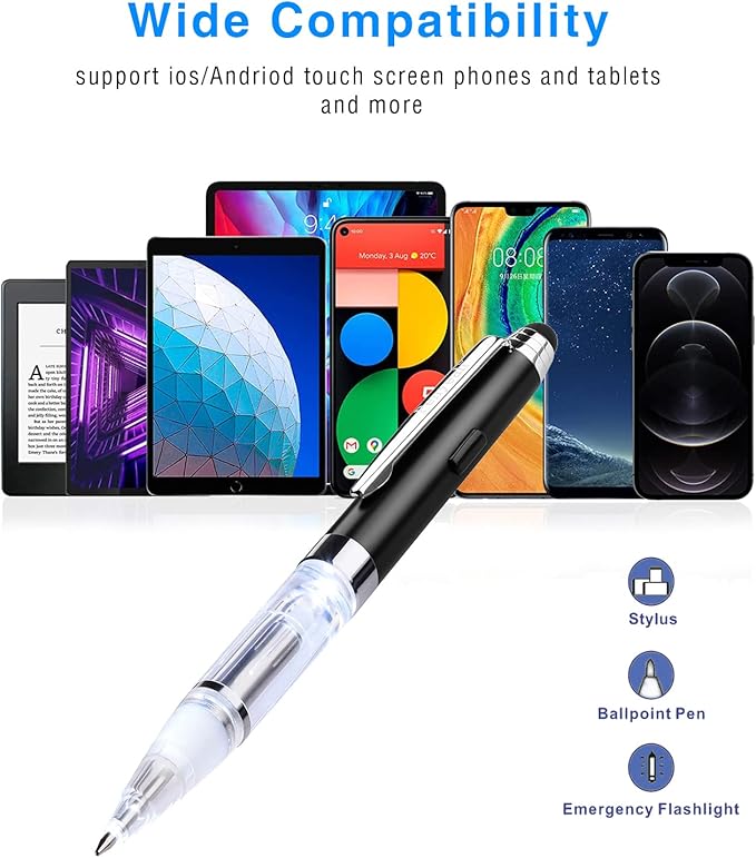 Penyeah Pen Light,3 in 1 Light Up Pens with Touchscreen Rubber Tip Stylus, Great Light Pen for Nurses Students Doctors for Writing in the Dark (White/Red)