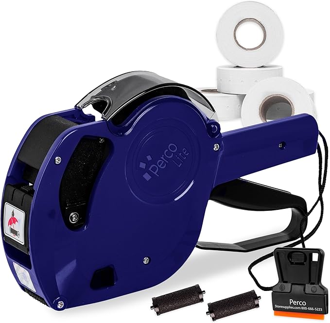 Perco Lite 1 Line Price Gun with Pricemarker Labels Kit - Includes 5,000 Blank White Labels, 2 Ink Rollers, 1 Ink roll and Labels Pre-Loaded