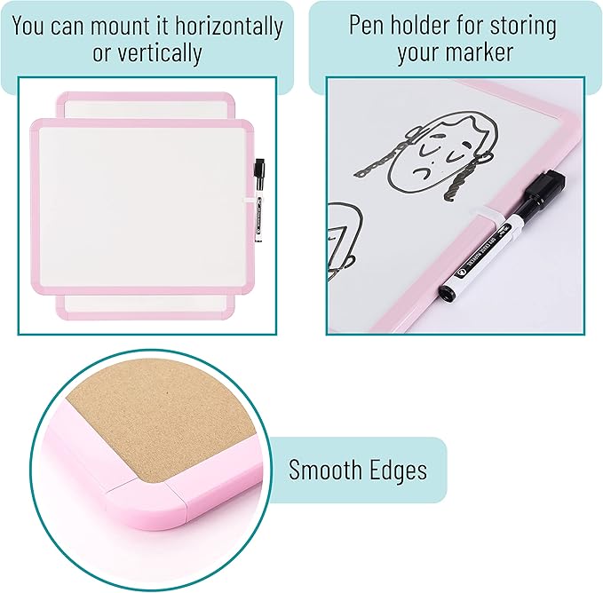 Mr. Pen- Dry Erase Board, 14” x 11” with a Black Dry Erase Marker, Pink Frame, Small White Board Dry Erase, Dry Erase Board Small Dry Erase Board, Magnetic Whiteboard, Small Whiteboard