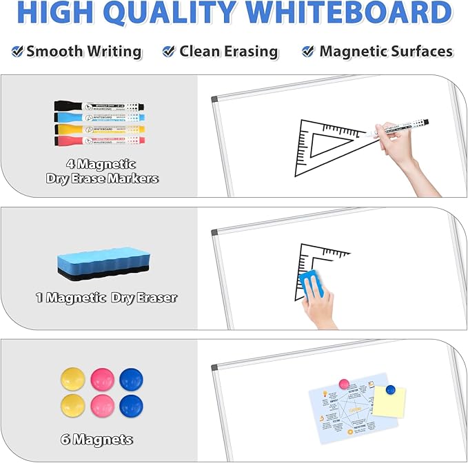 WALGLASS Large White Board, 60" x 40" Double-Sided Dry Erase Board Magnetic Whiteboard for Wall, Hanging Mounted Whiteboard Silver Aluminium Frame for Home, School, Office