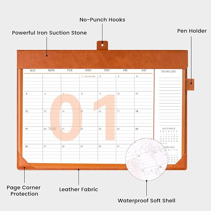 Desk Calendar 2025,12 Month Wall Calendar from Jan 2025-Dec 2025, Small Desk Calendar 12" x 8.5" with To-Do Lists, Leather Desk Pad Calendar with PVC Cover for Home School and Office,Black