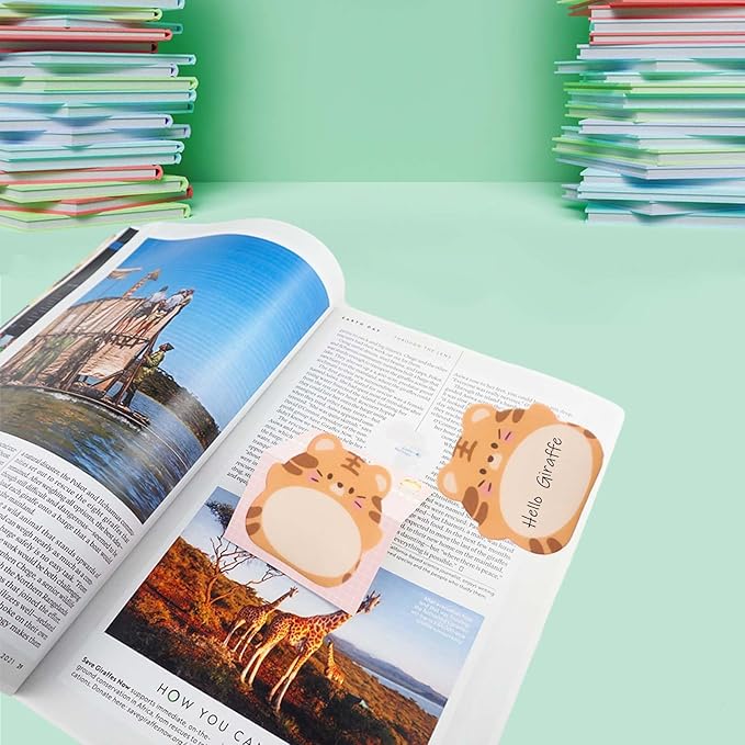 8 Packs Kawaii Tiger Sticky Notes, Aesthetic Sticky Notes Set, Cartoon Inspirational Sticky Notes, Animals Shape Markers, Cute Anime Sticky Note Tabs for Office School Creative Gifts