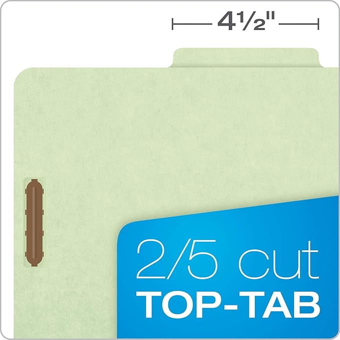 Pendaflex PFX1157G Four-Section Pressboard Folders, Letter, 2/5 Tab, Light Green (Box of 10)