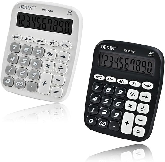 2Pack Cute Calculators Desktop, 12 Digit Basic Calculator with Big Buttons, Aesthetic Desk Accessories Large LCD for Office School Supplies (Black & White)