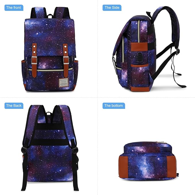 Vintage Travel Laptop Backpack with USB Charging Port, Business Outdoor Sports Bag for Men Women..(Starry Sky)