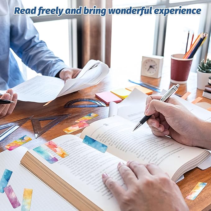 48 Pieces Magnetic Bookmarks Magnet Page Markers - Book Marks for Reading Women & Men with Storage Boxes - Cute Magnet Bookmark Clips for Reading Pleasure（Watercolor）