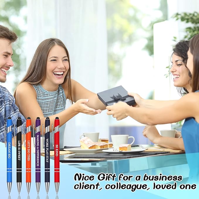 Zonon 12 Pieces Inspirational Pens Bulk Easter Basket Stuffers Motivational Quotes Ballpoint Pens with Stylus Tip Inspirational Gifts for School Office Teachers(Rainbow Colors,Classic Style)