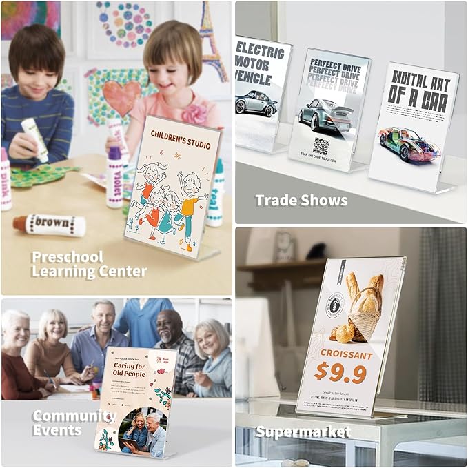 NIUBEE 24 Pack Acrylic Sign Holder 8.5 x 11 Inches Slanted Back, Clear Plastic Sign Holder Paper Display Table Stand for Office, Store, Restaurant