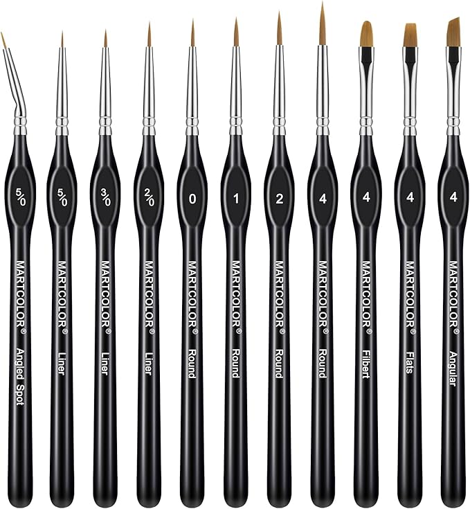 Detail Paint Brush Set,11pcs Miniature Paint Brushes for Fine Detailing, Art Painting, Micro Paint Brush Set for Acrylic, Watercolor, Oil, Paint by Number, Citadel, Figurine, Models, 40k