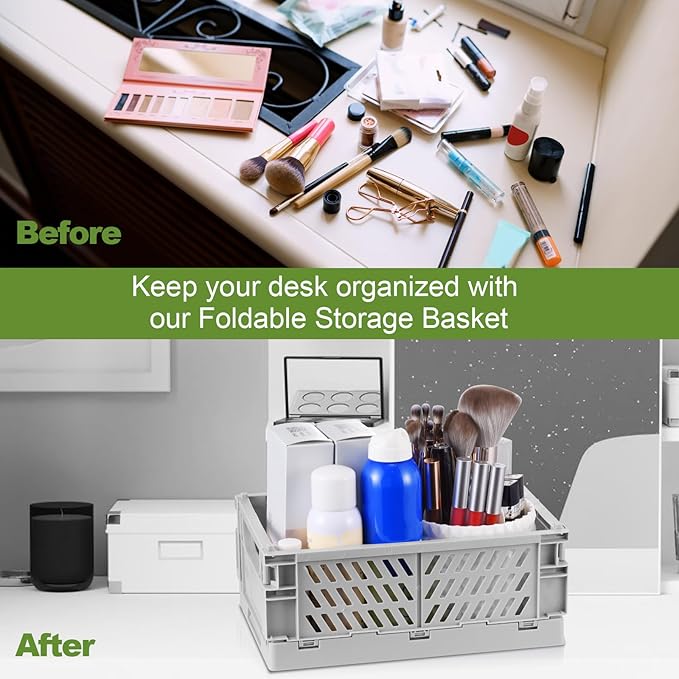 4-Pack Small Pastel Plastic Storage Baskets, Collapsible Crates for Organizing, Space-Saving Mini Bins for Classroom, Kitchen, Office, Bedroom (9.8" x 6.5" x 3.8")