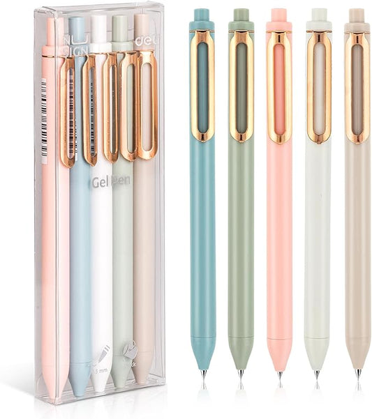 NUSIGN Gel Pens, 5 Pcs 0.5mm Retractable Quick Dry Black Ink Fine Point Rolling Ball Gel Pen, Smooth Writing No Bleed for Journaling Note Taking, Home School Office Supplies