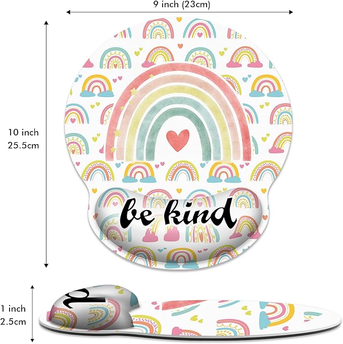 Ergonomic Mouse Pad with Wrist Support,Inspirational Be Kind Rainbow Mouse Pad with Wrist Rest,Relieve Wrist Pain Mousepad Non-Slip Rubber Base,Mouse Pads for Desk,Computers,Laptop,Office,Accessories